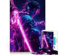 Neon Samurai Warrior Adult Jigsaw Puzzles 1000 Pieces Sharp Logic Toy Stress Release Tight Cut Art Collectible (50x75cm)