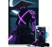 Neon Samurai Warrior in The Rain Hard Jigsaw Puzzle for Adults 1000 Pieces Logic Train Toy Peaceful Time Smooth Cut Premium Gift (50x75cm)