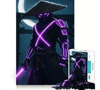 Neon Samurai Warrior in The Rain Jigsaw Puzzles 1000 Pieces for Teenagers Brain Workout Toy Family Time Art Assembly Creative Gift (38x52cm)