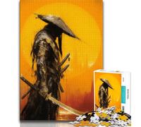 Neon Samurai Warrior War Jigsaw Puzzles for Adults 1000,Staycation Kill Time Every Piece Is Unique - Challenging Family Fun Game (75x50cm)