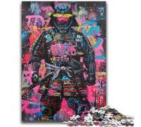 Neon Samurai Warrior War Jigsaw Puzzles for Teenagers 1000 Jigsaws,Challenging Game And Family Play for Is Ideal As A Gift for The Whole Family (38X26cm)