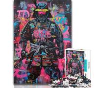 Neon Samurai Warrior War Jigsaw Puzzles for Teenagers 1000 Piece Puzzle,Game Toys Every Piece Is Unique - Challenging Family Fun Game 38x26cm