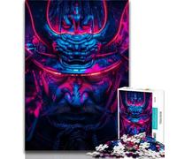 Neon Samurai Warrior War Jigsaw Puzzles for Teenagers 1000 Piece Puzzle,Help The Brain Exercise Addictive Toys to Cultivate Patience A Work of Art 38x26cm
