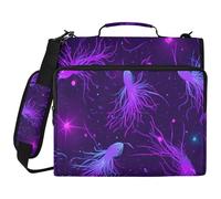 Neon Sea Animal Purple 1.5-Inch 3-Ringing Zipper Binder Organizer with Shoulder Strap Easy to Carry Documents Files Storage Bag for School and Office Carpeta con cremallera