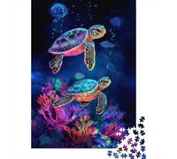 Neon Sea Turtles 1000 Pc Extra-thick Cardboard Jigsaw Puzzle Bundle Couple Partners Concentration Training Gift Idea 70x50cm/1000pcs
