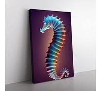 Neon Seahorse Canvas Print for Living Room Bedroom Home Office Décor, Wall Art Picture Ready to Hang, 76x50 cm (30x20 Inch) CAN3020-V1022-CK-3006