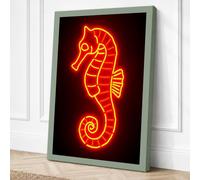 Neon Seahorse Canvas Wall Art Print 18x12 Inch