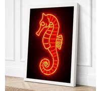Neon Seahorse Canvas Wall Art Print 18x12 Inch