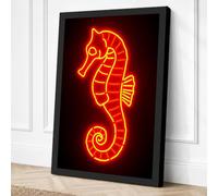 Neon Seahorse Canvas Wall Art Print 18x12 Inch