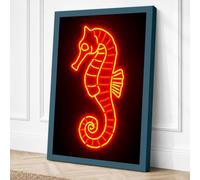 Neon Seahorse Canvas Wall Art Print 24x16 Inch