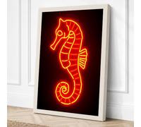 Neon Seahorse Canvas Wall Art Print 24x16 Inch