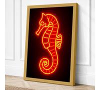 Neon Seahorse Canvas Wall Art Print 24x16 Inch
