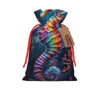 Neon Seahorse Drawstring Gift Bags Reusable Gift Wrapping Pouches For Birthday, Wedding, Party Favours & Festive Presents