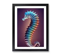 Neon Seahorse Framed Print | A4 Black Framed Wall Art | Ready to Hang | Modern Animal Picture | Living Room Bedroom Lounge Office