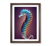 Neon Seahorse Framed Print for Living Room Bedroom Home Office Décor, Wall Art Picture Ready to Hang, Walnut A3 Frame (34 x 46 cm)
