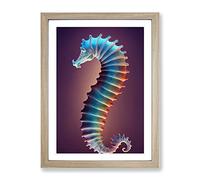 Neon Seahorse Framed Wall Art Print A2 Oak