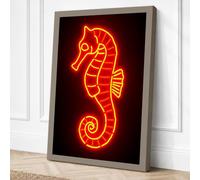 Neon Seahorse Modern Canvas Wall Art Print 30x20 Inch (76 x 51 cm)