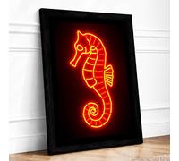 Neon Seahorse Modern Framed Wall Art Print A3 (42×29.7cm) Black, Wall Decor for Living Room, Bedroom, Office & Home, Ready to Hang, Art Gift