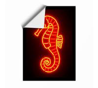 Neon Seahorse Modern Unframed Wall Art Print A4 (29.7×21cm), Wall Decor for Living Room, Bedroom, Office & Home, Art Gift