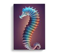 Neon Seahorse Purple, Purple, Teal Canvas Print for Living Room Bedroom Home Office Décor, Wall Art Picture Ready to Hang, 30x20 Inch (76x50 cm)