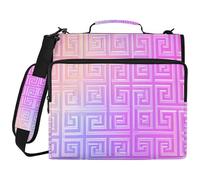 Neon Seasons Greek Key Meander Pink 1.5-Inch 3-Ringing Binder Zipper with Shoulder Strap & Handle Multiple Pockets Portable Home Travel Storage Bag for School/Office Gestor de carpetas de