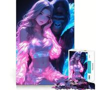 Neon Sexy Girl Gorilla Jigsaw Puzzle for Adults 1000 Pieces Mind Play Relaxing Fun Clean Edge Art Collection Piece (50x75cm)