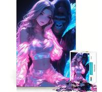 Neon Sexy Girl Gorilla Jigsaw Puzzles 1000 Piece for Teenagers Thought Toy Stress Release Precise Edge Perfect Present (38x52cm)