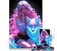 Neon Seyx Girl Fox Glow 1000 Piece Jigsaw Puzzles for Adults Teenagers Brain Skill Group Joy Exact Edge Stylish Gift (38x52cm)