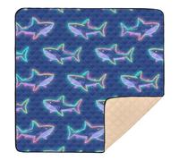 Neon Shark Animals Dark Blue Cute Foldable Baby Activity Play Mat for Floor Water Resistant Padded Baby Mat for Baby Toddler Infant, 50'' x 50''