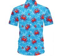 Neon Shirts Men's Crab Graphic Hawaiian Shirt Hawaiian Tropical Beach Shirt Short Sleeve Lapel Summer Shirt Airy Shirt Button Up Shirts Slim Fit Urlab Tops Breathable Top for Men, O Blue, M