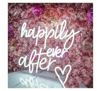 Neon Sign Happily Ever After LED for neon Lights Signs Wedding Party Birthday for Wall Decor Bedroom Home Valentine's Day(White)