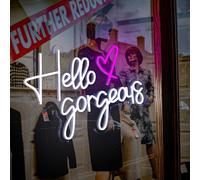 Neon Sign Hello Gorgeous, Neon Sign for Wall Decor with Adapter and Remote Dimmer, Large Hello Gorgeous Neon Light Signs Led Sign for Bedroom Wedding Birthday Party Engagement Valentines Day 22*14.4''