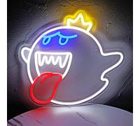 Neon Sign King Boo The Ghost Face LED Neon Light Mario Lamp Acrylic Sign for Game Room Decor Gaming Light Accessory Gifts for Boy Room Decor (White)