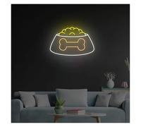 Neon Sign Party Decoration Animal Feed Neon Sign USB Powered Adjustable Brightness Dog Food In A Plate Neon Lights, For Store Wall Decoration 30cmx38cm(C)