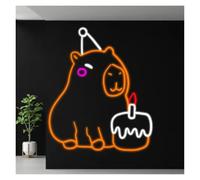 Neon Sign Party Decoration Capybara Neon Signs, USB Powered Cake Neon Light, Adjustable Brightness Neon Sign Art Wall Decor(37cmx40cm)
