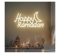 Neon Sign Party Decoration "Happy Ramadan"Neon Sign Aesthetic Wall Mount Decor Eid Mubarak LED Lights Decorations Party Room Wall(A)