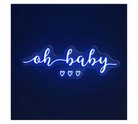 Neon Sign Party Decoration Oh Baby Neon Sign With Hearts Art Decor LED Light Dimmable USB Powered For Bedroom Wedding Aesthetic Room Home Illuminated 38cmx18cm(A)