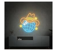 Neon Sign Party Decoration Retro Disco Ball Neon Signs USB Powered, Adjustable Brightness Neon Lights Cowboy Hat Suitable For Shop Decor Commercial Light(C,40cmx40cm)