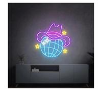 Neon Sign Party Decoration Retro Disco Ball Neon Signs USB Powered, Adjustable Brightness Neon Lights Cowboy Hat Suitable For Shop Decor Commercial Light(E,40cmx40cm)