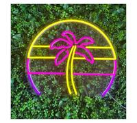 Neon Sign Party Decoration Sunset Palm Tree Neon Signs USB Powered Adjustable Brightness Wave Palm Neon Lights, Suitable For Wall Hanging Decor(B,33cmx35cm)