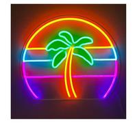 Neon Sign Party Decoration Sunset Palm Tree Neon Signs USB Powered Adjustable Brightness Wave Palm Neon Lights, Suitable For Wall Hanging Decor(A,33cmx35cm)