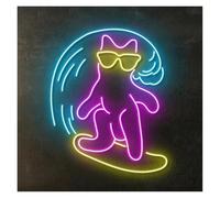 Neon Sign Party Decoration Surfing Cat Neon Sign Animal LED Light For Sea Ocean Surfman Lovers Kidsroom Baby Bedroom Birthday Personalized Wall Decor 40cmx38cm(A)