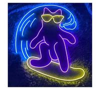 Neon Sign Party Decoration Surfing Cat Neon Sign Animal LED Light For Sea Ocean Surfman Lovers Kidsroom Baby Bedroom Birthday Personalized Wall Decor 40cmx38cm(B)
