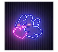Neon Sign Party Decoration USB Powered Rabbit With Heart Neon Lights, Cute Rabbit Angel Neon Signs, For Party Bedroom Decor Neon Sign(A,35cmx35cm)