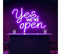 Neon Sign Party Decoration "Yes We Are Open"Neon Sign USB Dimmable For Coffee Shop Restaurant Beauty Salon Bussiness Window Decoration 38x29cm(Purple)