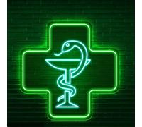 Neon Signs Snake and Grail Pharmacy LED Nightlights Commercial Lights Storefront Windows Daily Night Decorative Lights Acrylic Rectangular Wall Mount (Green + Ice Blue) 13.78" x 13.78"