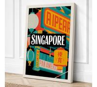 Neon Singapore Nights Vintage Canvas Wall Art Print 30x20 Inch