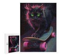 Neon Skateboarding Cat Art Print -1 Puzzle 1000 Teile Schwer Puzzle Spielzeug Lernspiel Impossible Herausforderungsspielzeug Für Erwachsene Kinder 500 PCS