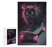 Neon Skateboarding Cat Art Print -1 Puzzle 1000 Teile Schwer Puzzle Spielzeug Lernspiel Impossible Herausforderungsspielzeug Für Erwachsene Kinder 1000 PCS