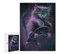 Neon Skateboarding Cat Art Print Puzzle 1000 Teile Schwer Puzzle Spielzeug Lernspiel Impossible Herausforderungsspielzeug Für Erwachsene Kinder 500 PCS